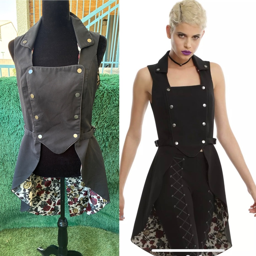 Hot Topic Black Goth Steampunk Snap-Front Split-Back Long Vest Waistcoat
